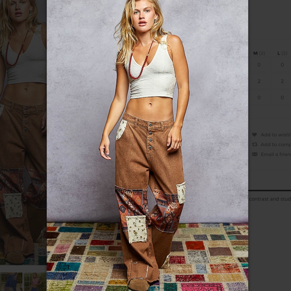 🌸 POL “ BRINLEY 2 “ POL Roomy Fit Pants in Denim with Patchwork Detail 53 - Picture 4 of 6